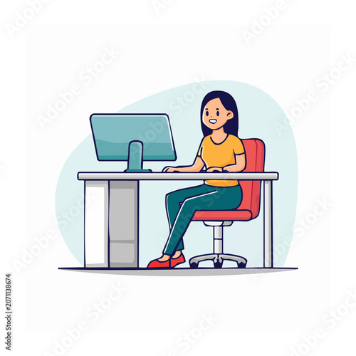 Woman working on computer at desk