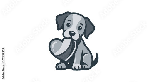 Canvas Print Cute dog holding a heart.