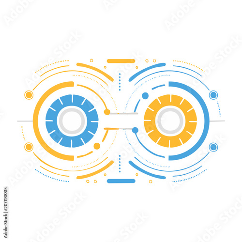 Abstract technology circles with blue and yellow elements
