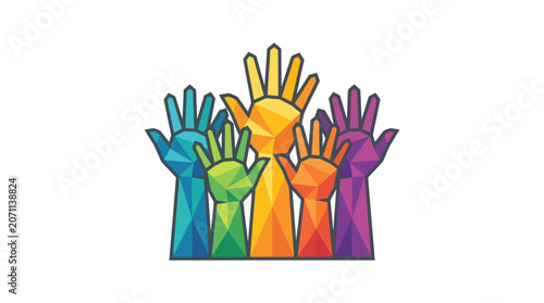 Photography Diverse hands raised in unity.