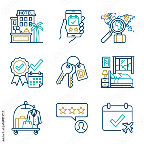 Hotel Booking Travel Planning Icons.