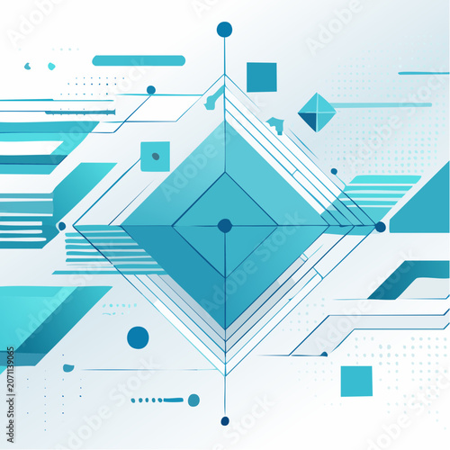 Abstract Geometric Technology Background with Blue Shapes and Lines