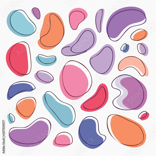 Abstract Organic Shapes with Pastel Colors and Black Outline