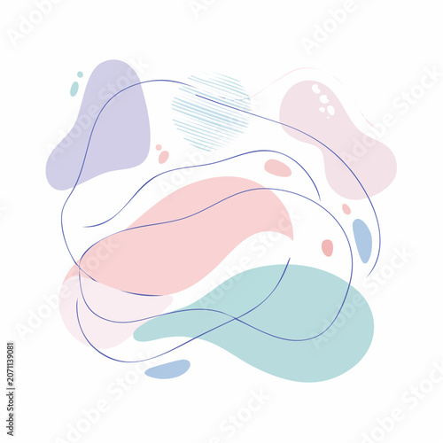 Abstract Organic Shapes with Pastel Colors and Line Art