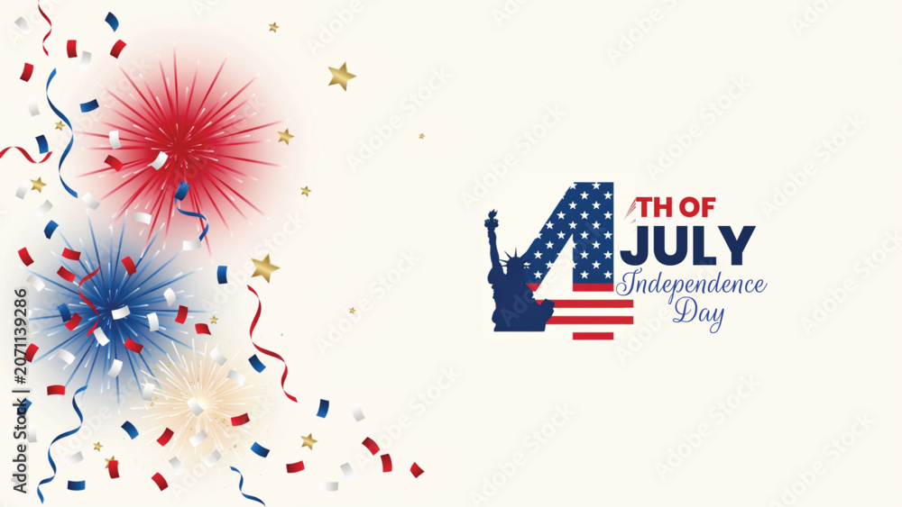 Obraz premium Independence day usa celebration fireworks statue of liberty and patriotic design