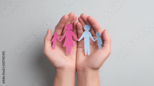 Hands Cupping Paper Family Cutout for Insurance and Care Concept