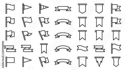 Minimalist flag and banner line icon collection