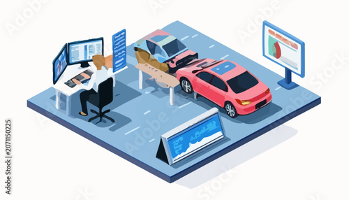 Automotive Engineer Designing and Simulating Autonomous Car Safety Features