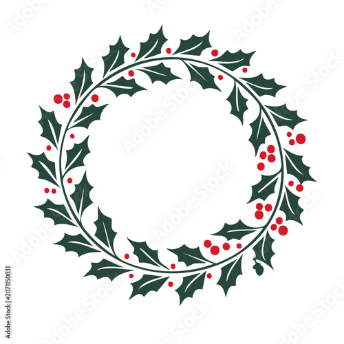 Flat design holly wreath with red berries