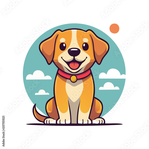 Happy cartoon dog sitting with collar