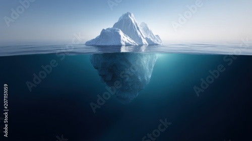 Majestic iceberg with a vast submerged mass, illustrating the tip of the iceberg concept.