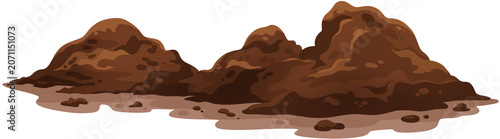 Bild auf Leinwand Mounds of Fertile Brown Soil and Earth for Gardening and Agriculture Illustratio