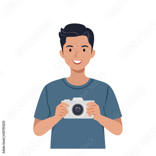 Man holding camera flat vector illustration