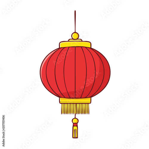 Red Chinese Lantern with Golden Tassel Illustration
