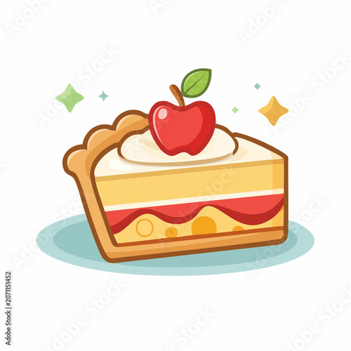 Slice of Apple Pie with Whipped Cream and Apple Topping