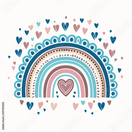 Boho rainbow with hearts illustration