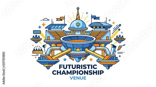 Obraz na płótnie Futuristic Championship Venue - Sci-Fi Stadium Design with Orbiting Platforms