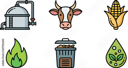 Foto Collection of flat design vector icons for bioenergy agriculture and sustainabil