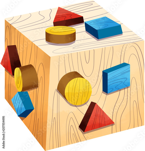 Billede på lærred Cute wooden shape sorter cube for kids educational learning and development