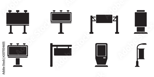 Photos Billboard Sign Silhouette Icons Set with Advertising Display Boards Outdoor Mark