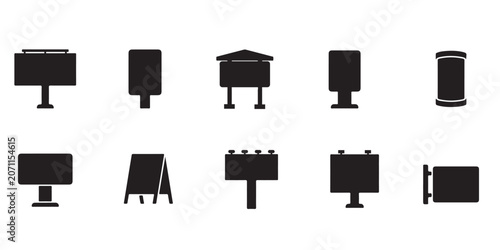 Photos Billboard Sign Silhouette Icons Set with Advertising Display Boards Outdoor Mark
