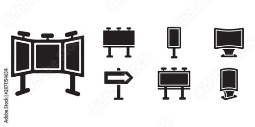 Advertising Display Silhouette Icons Set with Billboards Digital Screens Signboards and Outdoor Marketing Vector Collection