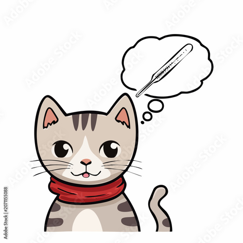 Cartoon cat thinking about a thermometer