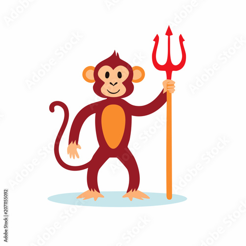 Cartoon Devil Monkey Holding a Trident