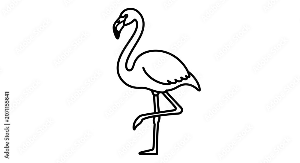 Obraz premium Elegant flamingo standing on one leg line art icon.