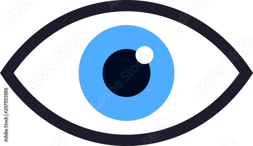 Quadro su tela Minimalist blue human eye icon with iris and pupil on white background for techn