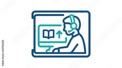 Person Wearing Headset Using Computer.