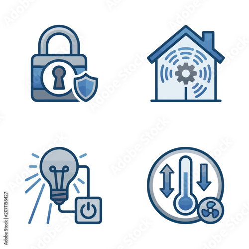 Smart home security system icons.