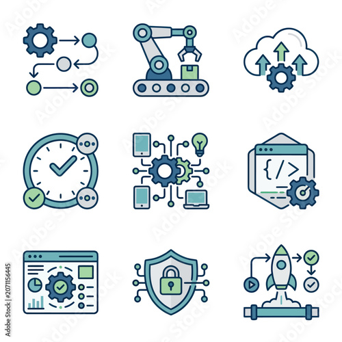 Technology and innovation concept icons set.