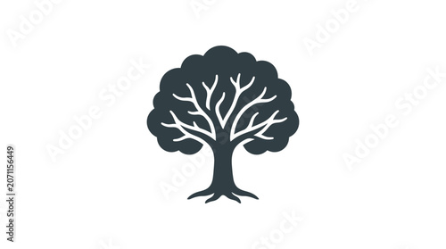 Tree Icon With Branches And Leaves.