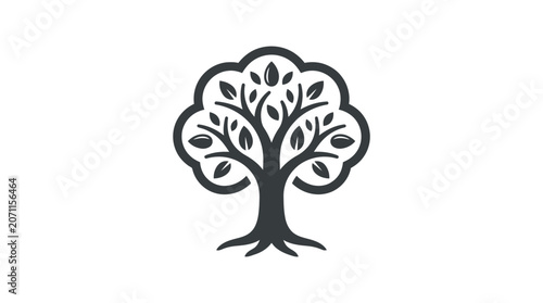 Tree Icon With Leaves Silhouette.
