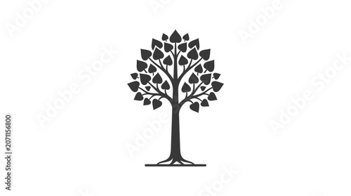 Tree Silhouette With Leaves Branches.