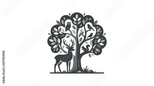Photos Deer standing under a tree.