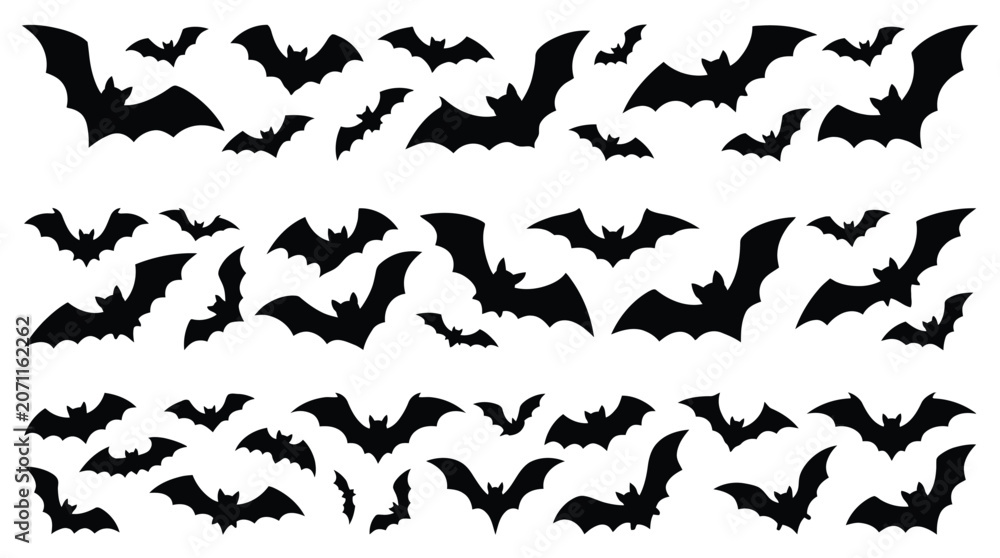 Fototapeta premium The bats' pattern shows many silhouettes flying in a wide area.