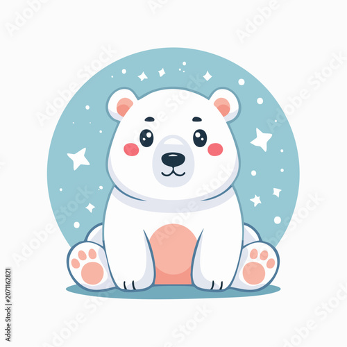 Cute cartoon polar bear sitting with stars