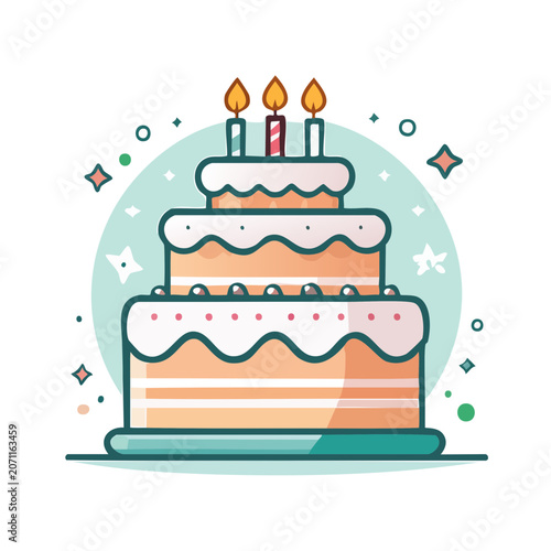 Flat illustration of a birthday cake with candles