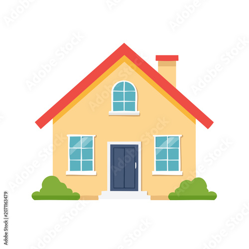 Flat illustration of a suburban house with red roof