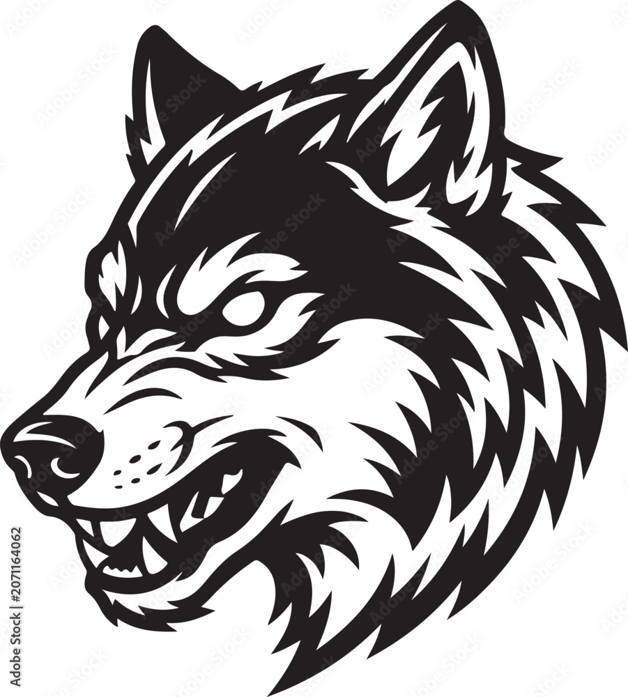 Fototapeta premium Aggressive wolf head mascot logo design in black and white style