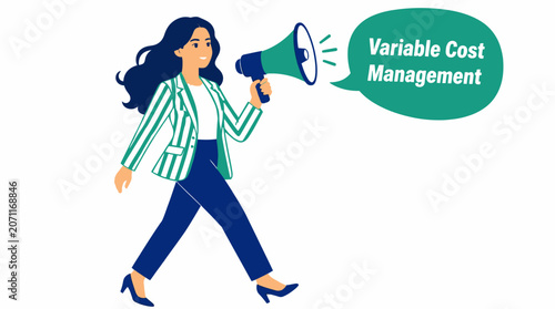 Businesswoman using megaphone for announcement.