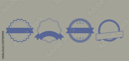 Set of Four Professional Badges with Blue Ribbon and Star Designs Isolated on Transparent Background for Digital Use