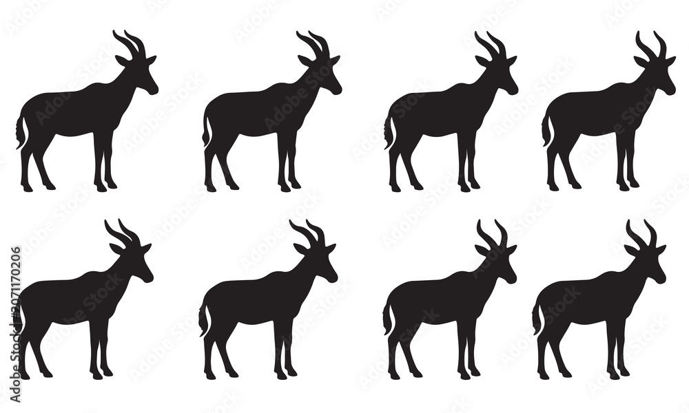 Fototapeta premium Collection of gazelle silhouettes in black vector style for safari and nature themed graphics