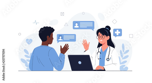 Doctor and Patient Online Consultation via Laptop, Telemedicine and Healthcare Communication