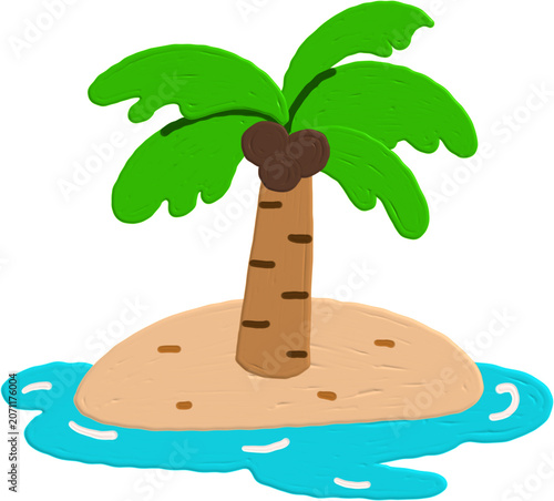 Tropical Island with Palm Tree Illustration