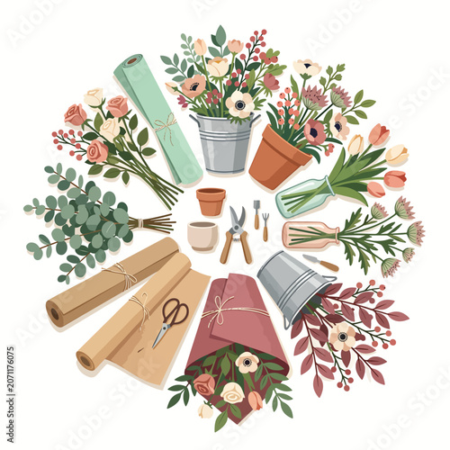 Obraz na płótnie Floral arrangement tools and supplies.