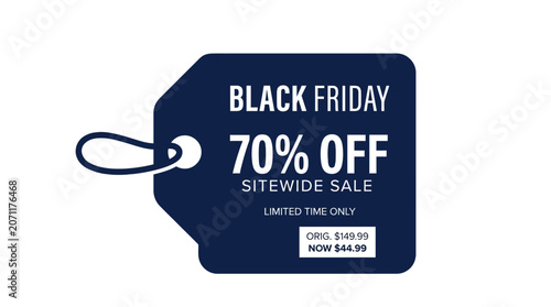 Blue Black Friday 70 percent off sale tag.