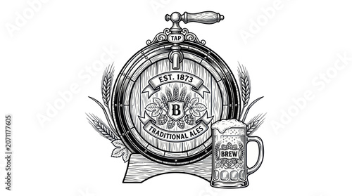 Photos Vintage Beer Barrel Tap and Mug, Traditional Ales Est. 1873